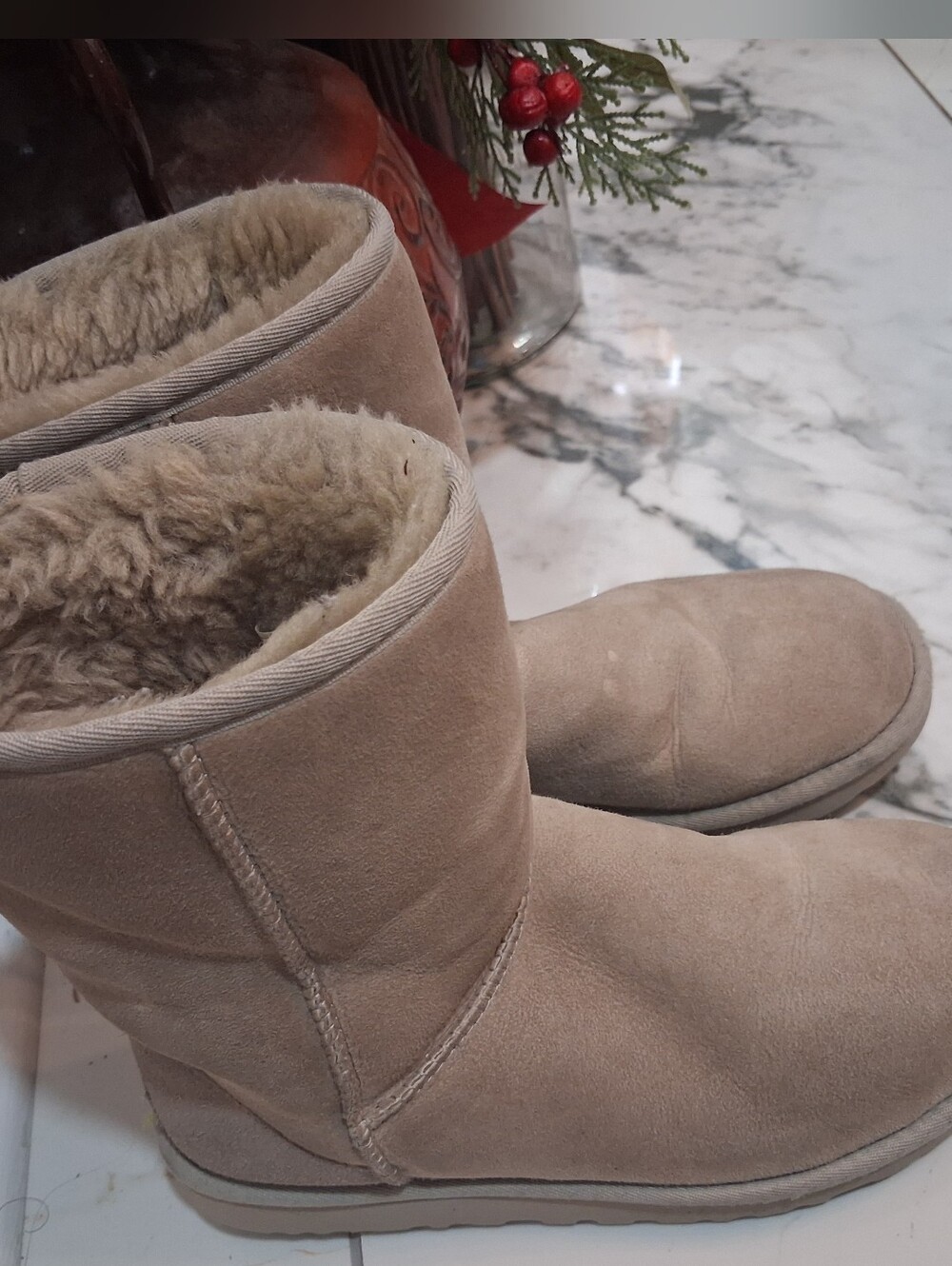 UGG Short Shearling Suede Boots in Taupe